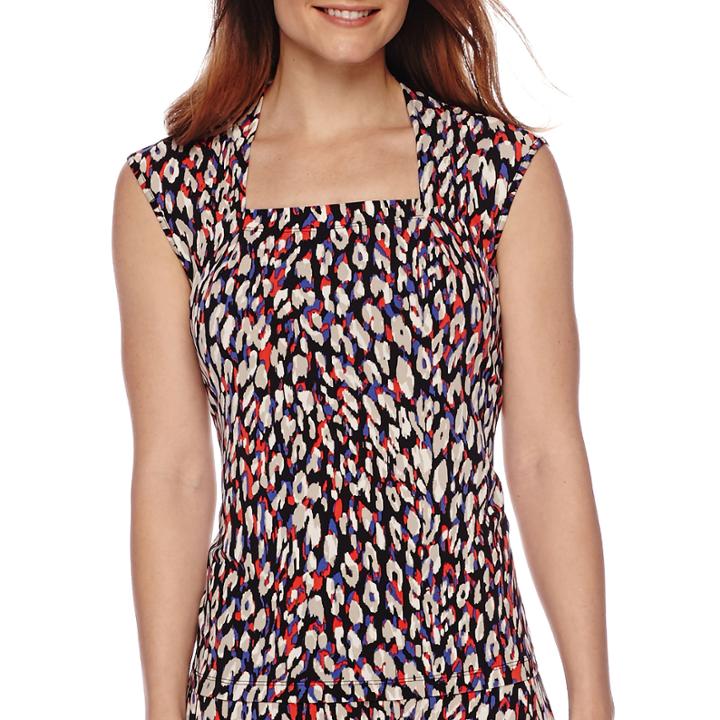 Black Label By Evan-picone Sleeveless Animal-print Blouse