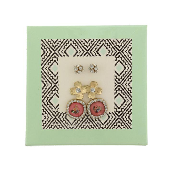 Capelli Of New York Gold-tone Fireball Flower And Button 3-pr. Stud Earring Set