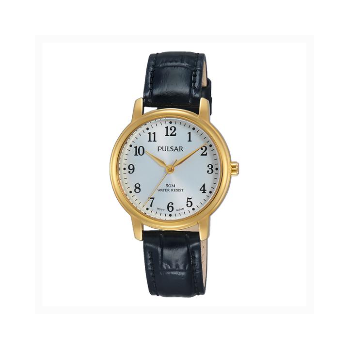 Pulsar Womens Gold Tone Black Dial Easy Style Bracelet Watch Psr676