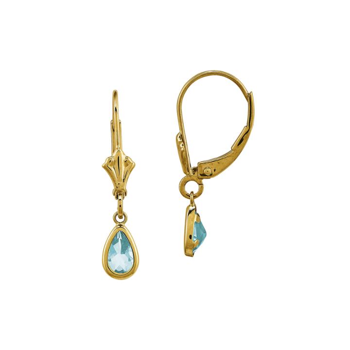 Genuine Aquamarine 14k Yellow Gold Pear Drop Earrings