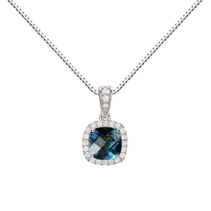 Womens Genuine Blue Blue Topaz Round Pendant Necklace