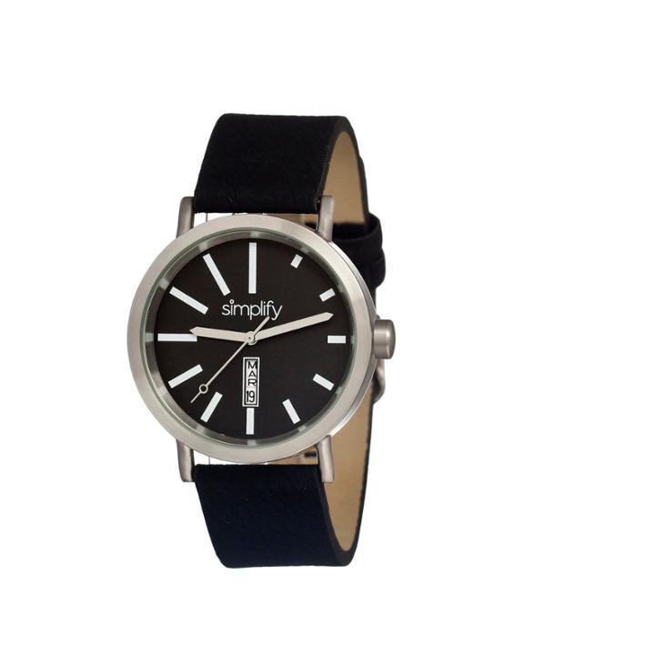 Simplify Unisex The 400 Black Leather-band Watch With Day & Date Sim0401
