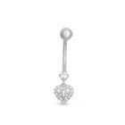 10k White Gold Cubic Zirconia Pave Heart Lock Belly Ring