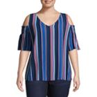 A.n.a Short Sleeve Scoop Neck Striped Woven Blouse-plus