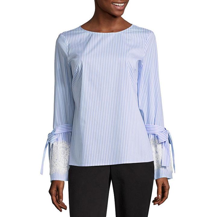 Worthington Lace Trim Bell Sleeve Blouse - Tall