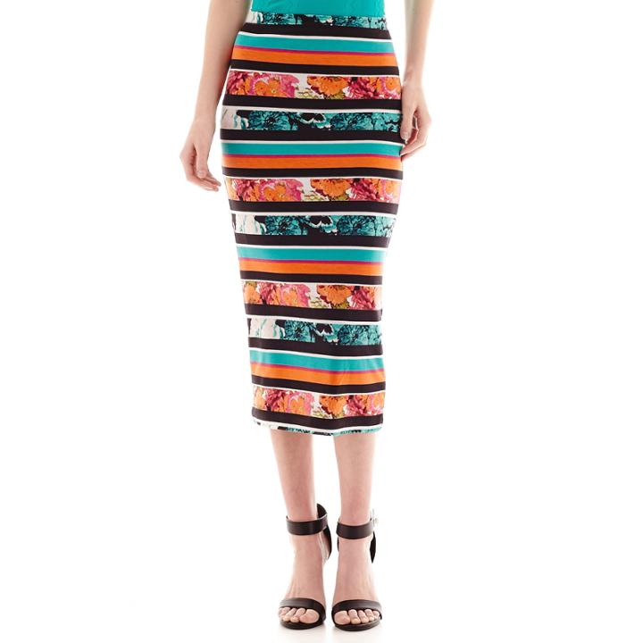 Bisou Bisou Striped Floral Print Pencil Skirt