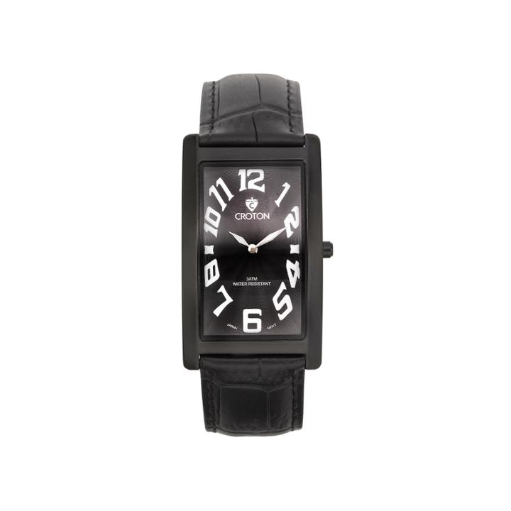 Croton Mens Black Rectangular Strap Watches