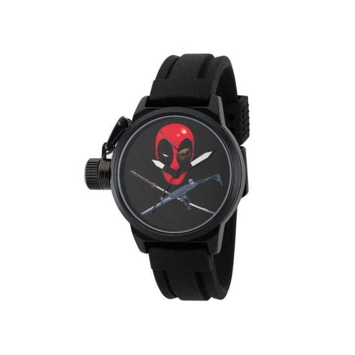 Marvel Mens Deadpool Black Crown Protector Strap Watch