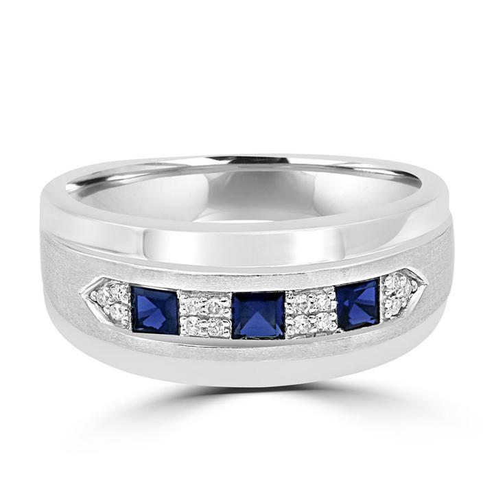 Modern Bride Gemstone Mens Diamond Accent Blue Sapphire 10k Gold Band