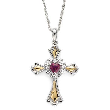 Lab-created Ruby & White Sapphire Two-tone Cross Pendant Necklace