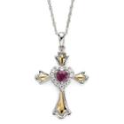 Lab-created Ruby & White Sapphire Two-tone Cross Pendant Necklace