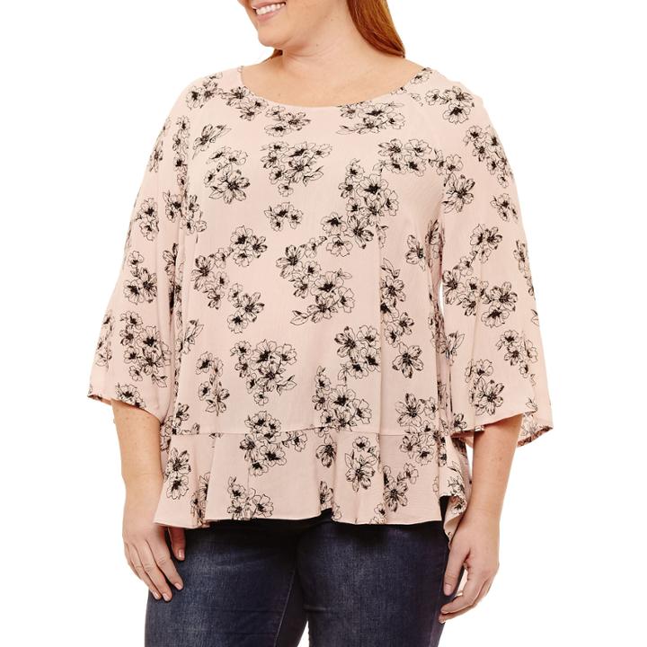 A.n.a Short Sleeve Crew Neck Woven Blouse-plus