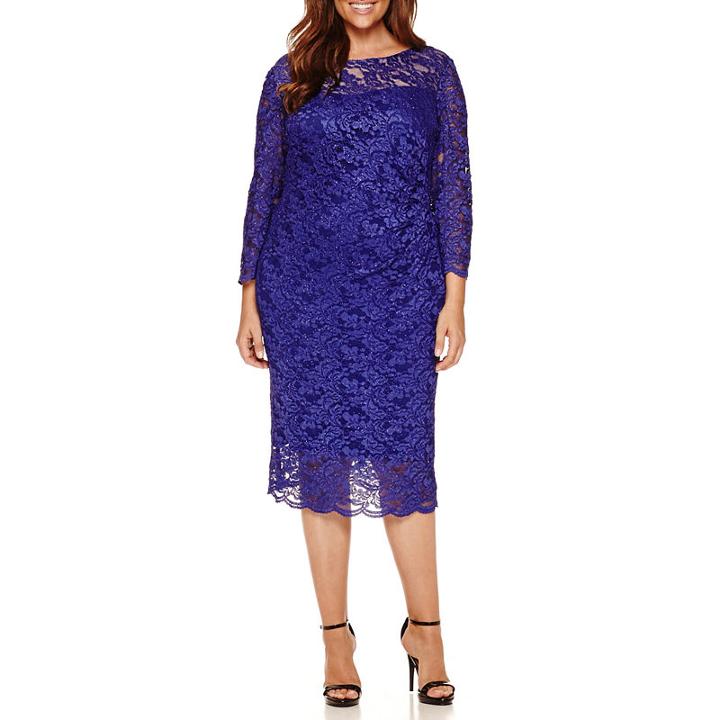 Rn Studio By Ronni Nicole 3/4 Sleeve Lace Sheath Dress-plus