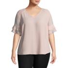 Worthington Short Sleeve V Neck Woven Blouse - Plus