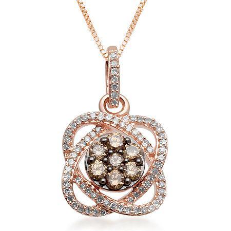 1/3 Ct. T.w. Champagne & White Diamond 10k Rose Gold Flower Pendant Necklace