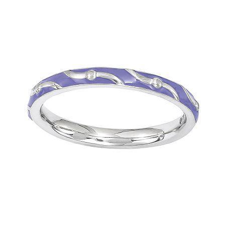 Personally Stackable Purple Enamel Striped Sterling Silver Ring