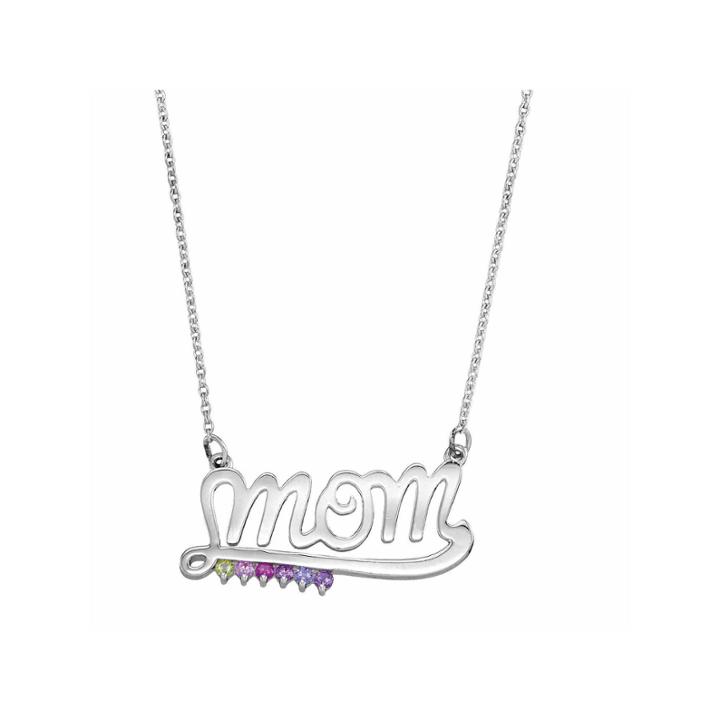 Personalized Simulated Birthstone Mom Necklace