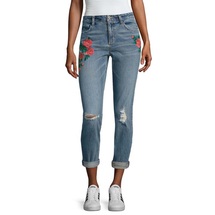 Arizona Embroidered Rose Jeans-juniors