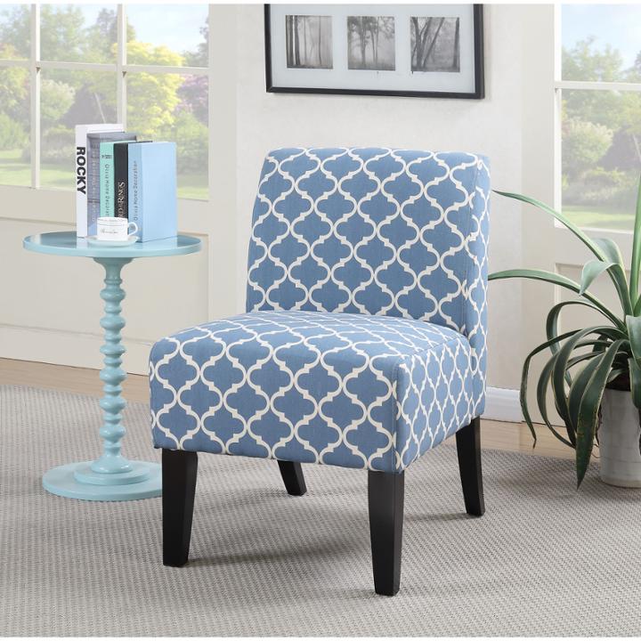 Parma Blue Quatrefoil Slipper Accent Chair