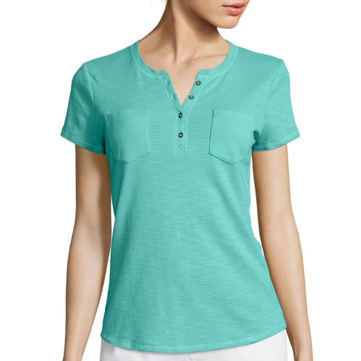 Liz Claiborne Short-sleeve Print Henley Tee - Tall