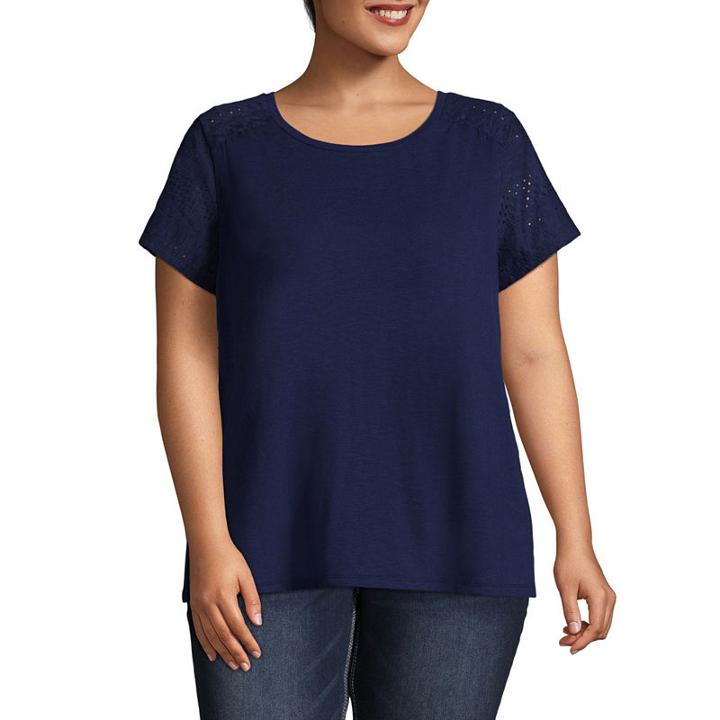 St. John's Bay Short Sleeve Embroidered Detail Tee - Plus