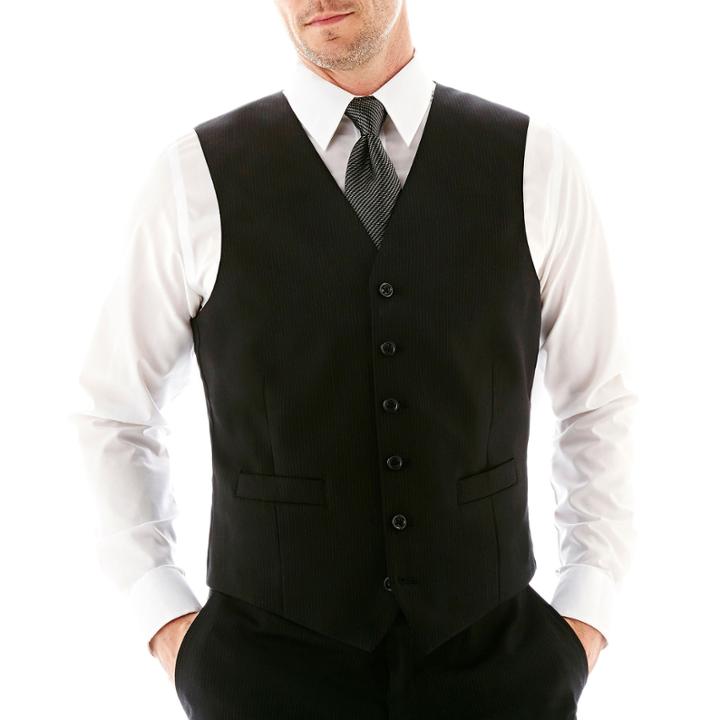 Stafford Executive Super 100 Wool Black Stripe Black Stripe Suit Vest - Classic
