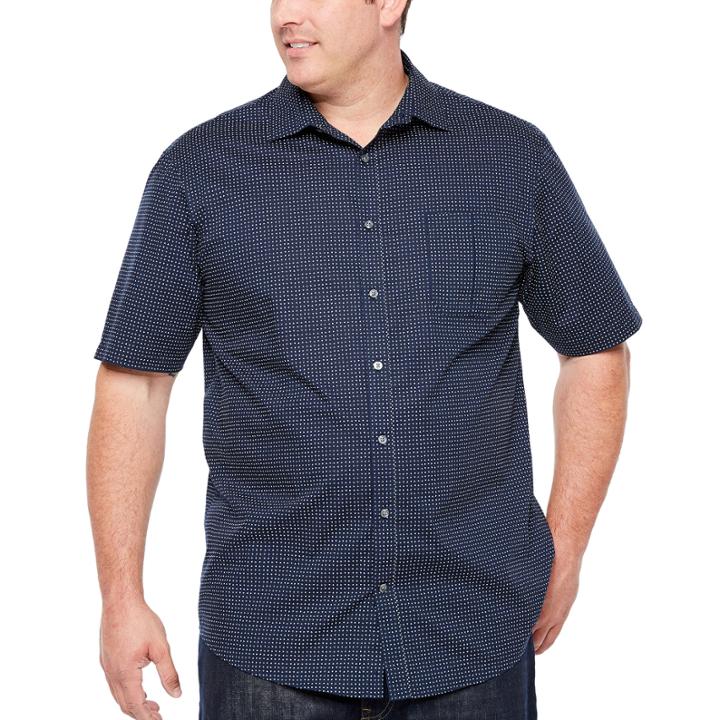 Claiborne Short Sleeve Pattern Button-front Shirt-big And Tall