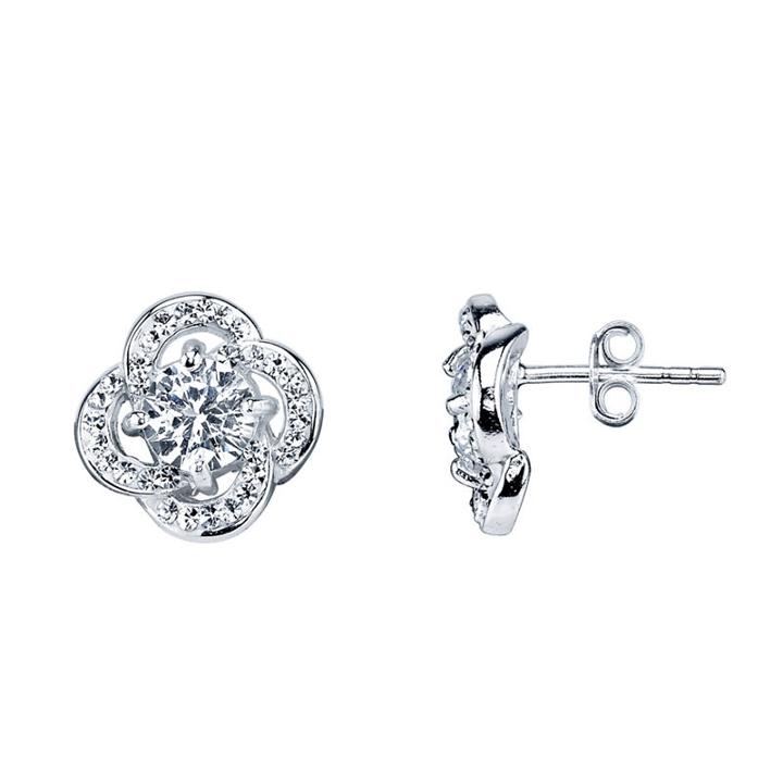 Sparkle Allure White Flower Stud Earrings