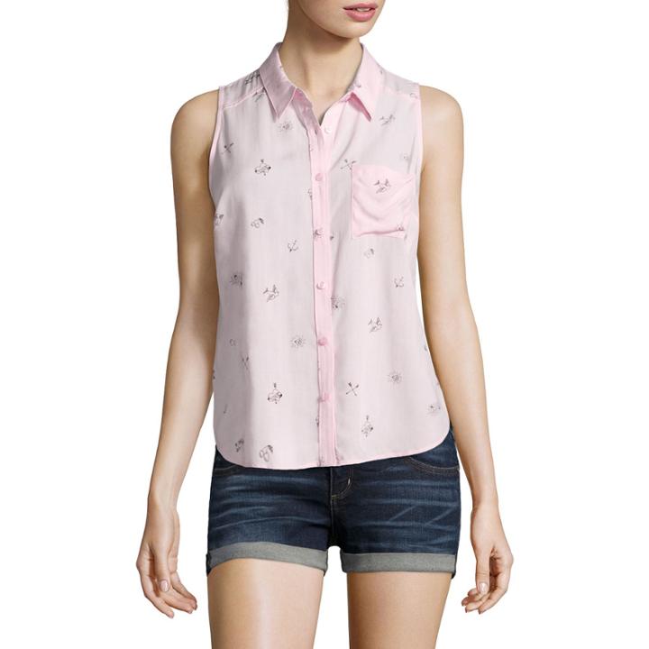 Arizona Sleeveless Stripe Button-front Shirt-juniors