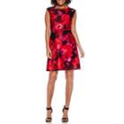 Studio 1 Short-sleeve Floral Scuba Fit-and-flare Dress - Petite