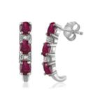 Diamond Accent & Lead-glass Filled Ruby Sterling Silver Drop Earrings