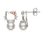 Cultured Freshwater Pearls 14k Rose Gold Over Silver Sterling Silver Hello Kitty Drop Earrings