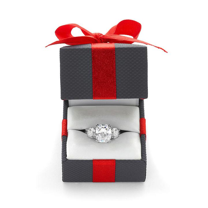 Diamonart Womens Cushion White Cubic Zirconia Sterling Silver 3-stone Ring
