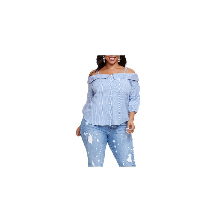 Fashion To Figure Ella Striped Cold Shoulder Shirt - Plus