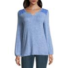 St. John's Bay Long Sleeve Split Crew Neck Knit Blouse - Tall