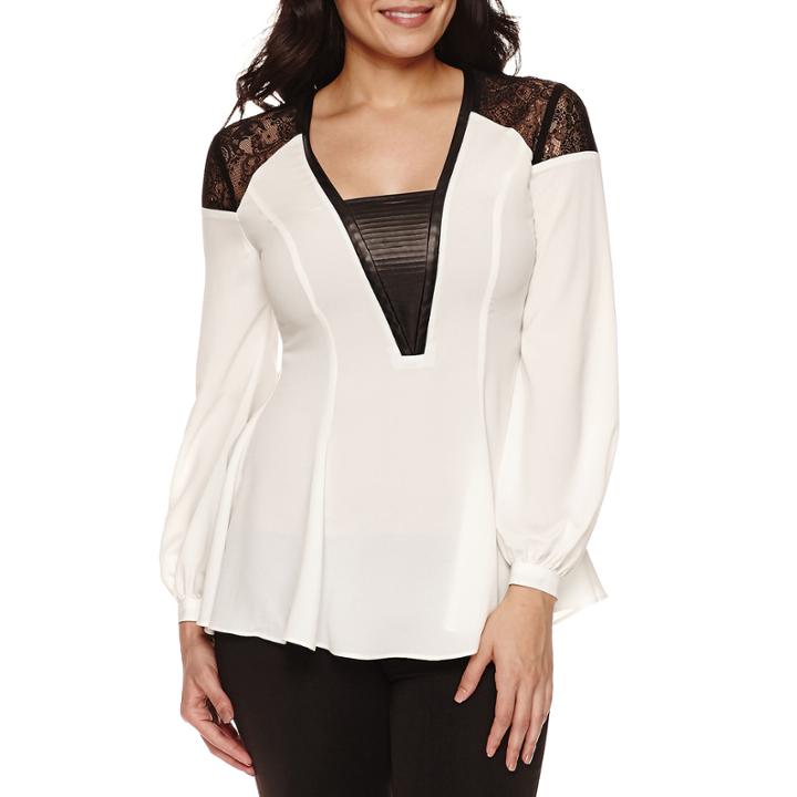 Bisou Bisou Lace Shoulder Flared Top