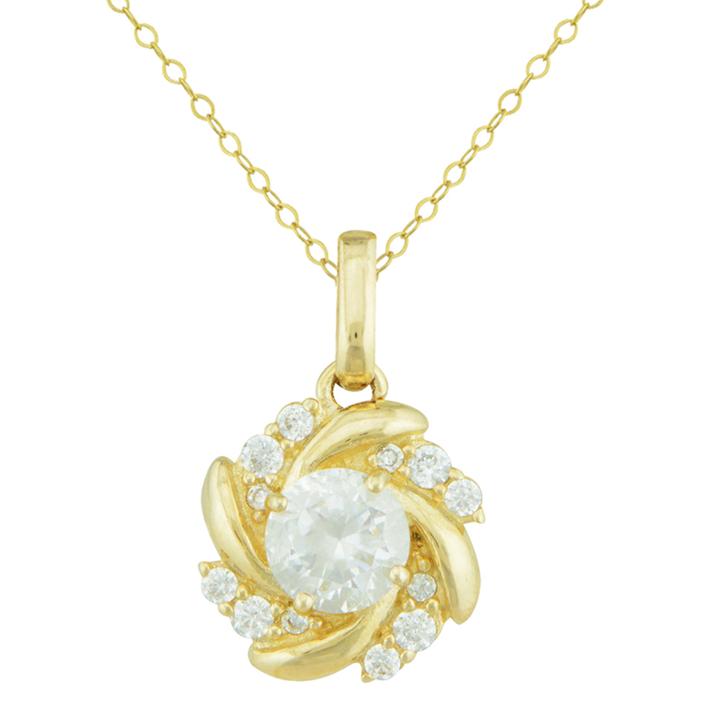 Petite Lux™ Cubic Zirconia 10k Yellow Gold Swirl Pendant Necklace