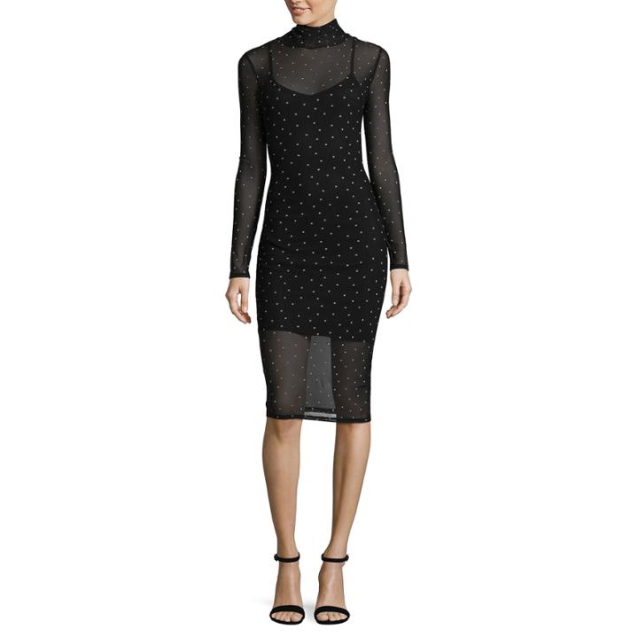 T.d.c Long Sleeve Mockneck Mesh Dress