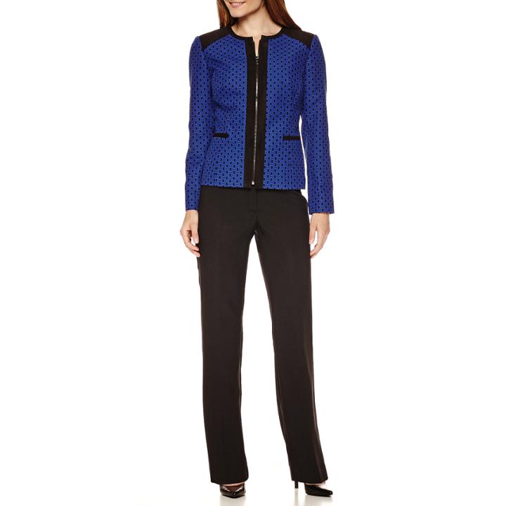 R & K Originals Long-sleeve Zip-front Faux-suede-trim Jacket & Pant Suit