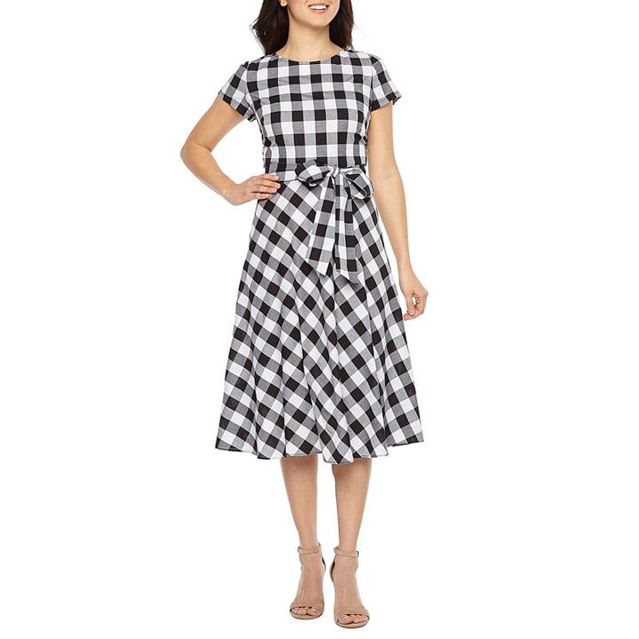Perceptions Short Sleeve Patchwork Fit & Flare Dress