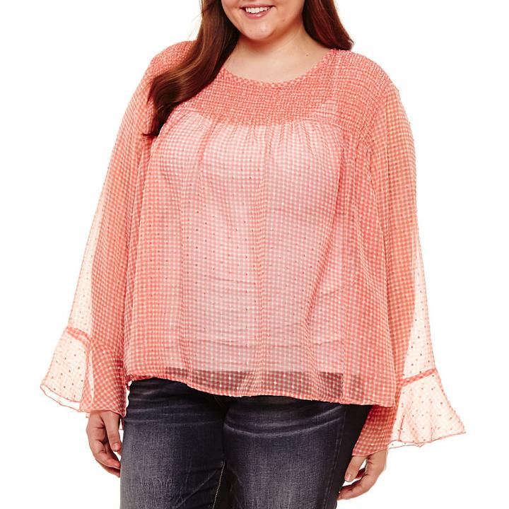 Self Esteem Long Sleeve Crew Neck Woven Blouse-juniors Plus