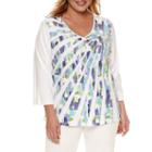 Alfred Dunner 3/4 Sleeve V Neck T-shirt-plus