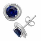 Blue Sapphire Sterling Silver 9.5mm Round Stud Earrings