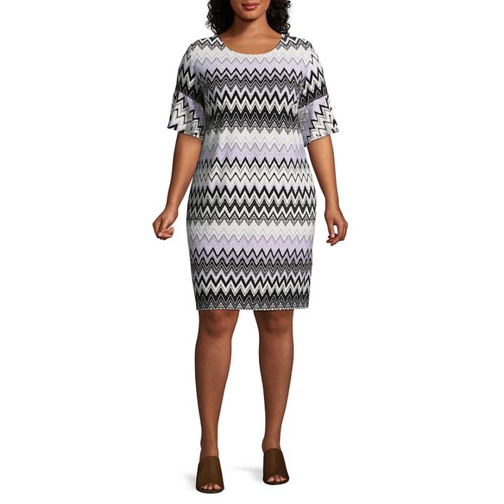 R & K Originals Elbow Sleeve Pattern Shift Dress-plus