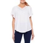 Sag Harbor Lace And Stripes Short Sleeve V Neck T-shirt