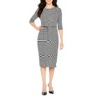 Emma And Michele 3/4 Sleeve Stripe Fit & Flare Dress