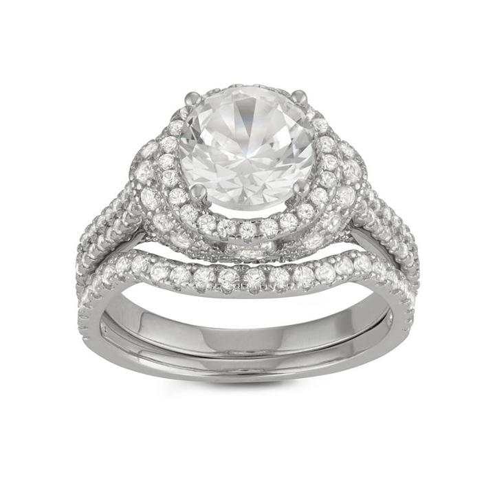 Womens Sapphire White Sterling Silver Round Cocktail Ring
