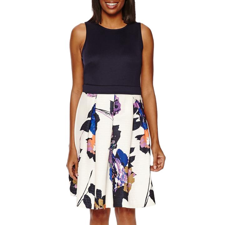 Danny & Nicole Sleeveless Contrast Print Fit-and-flare Dress
