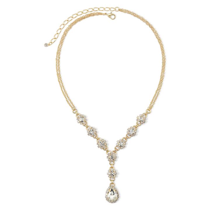 Vieste Crystal Gold-tone Flower And Teardrop Necklace