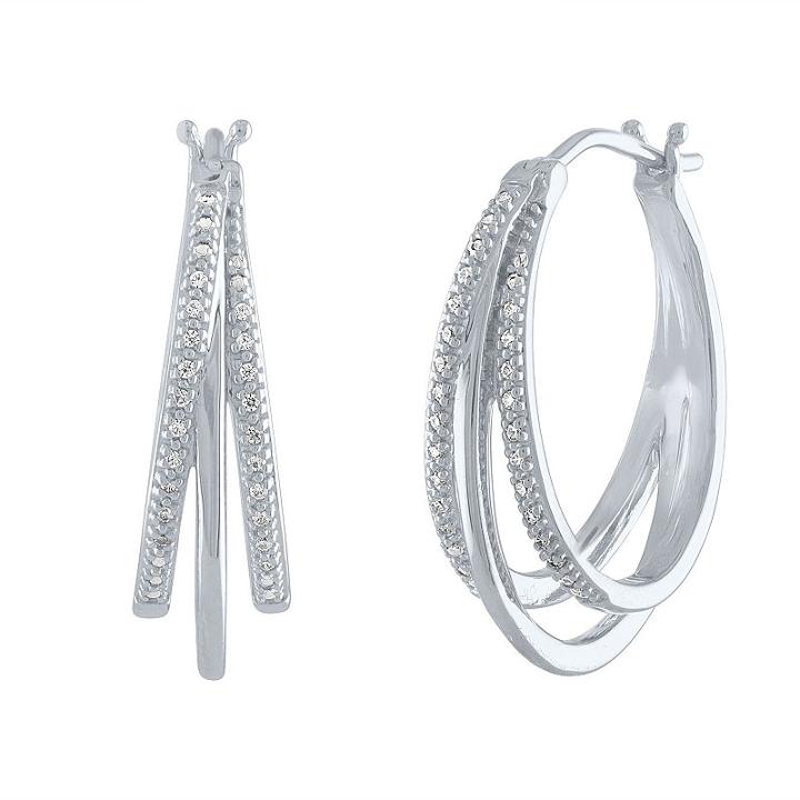 1/10 Ct. T.w. Genuine White Diamond Sterling Silver 23.9mm Hoop Earrings